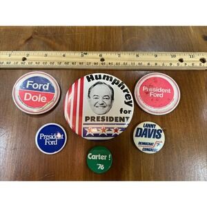 Lot of‎ 6 Political Button Pins President Ford Humphrey Lanny Davis Carter 70s
